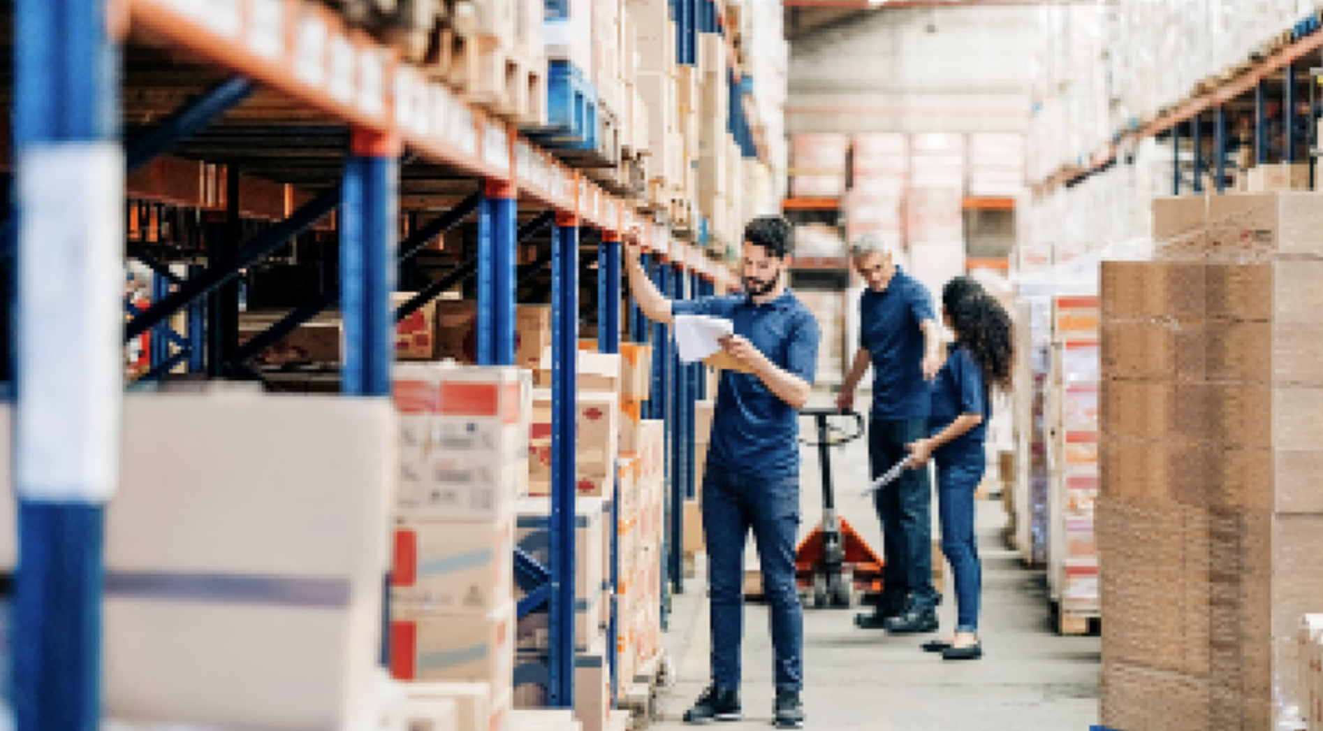 Image d'un entrepot logistique avec des personnes travaillant